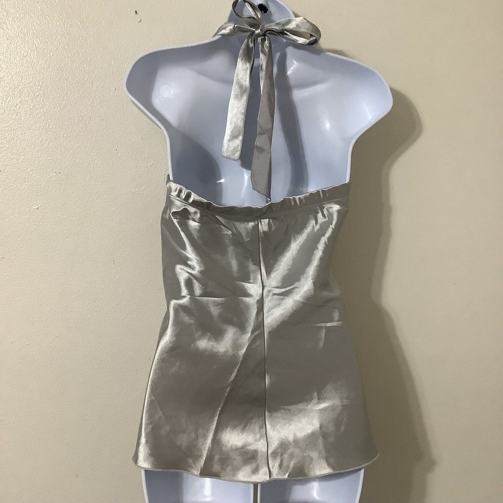 Vintage Y2K Silver Funky Festival Rave Disco Beachy Summer Satin Halter Top S - Picture 2 of 4